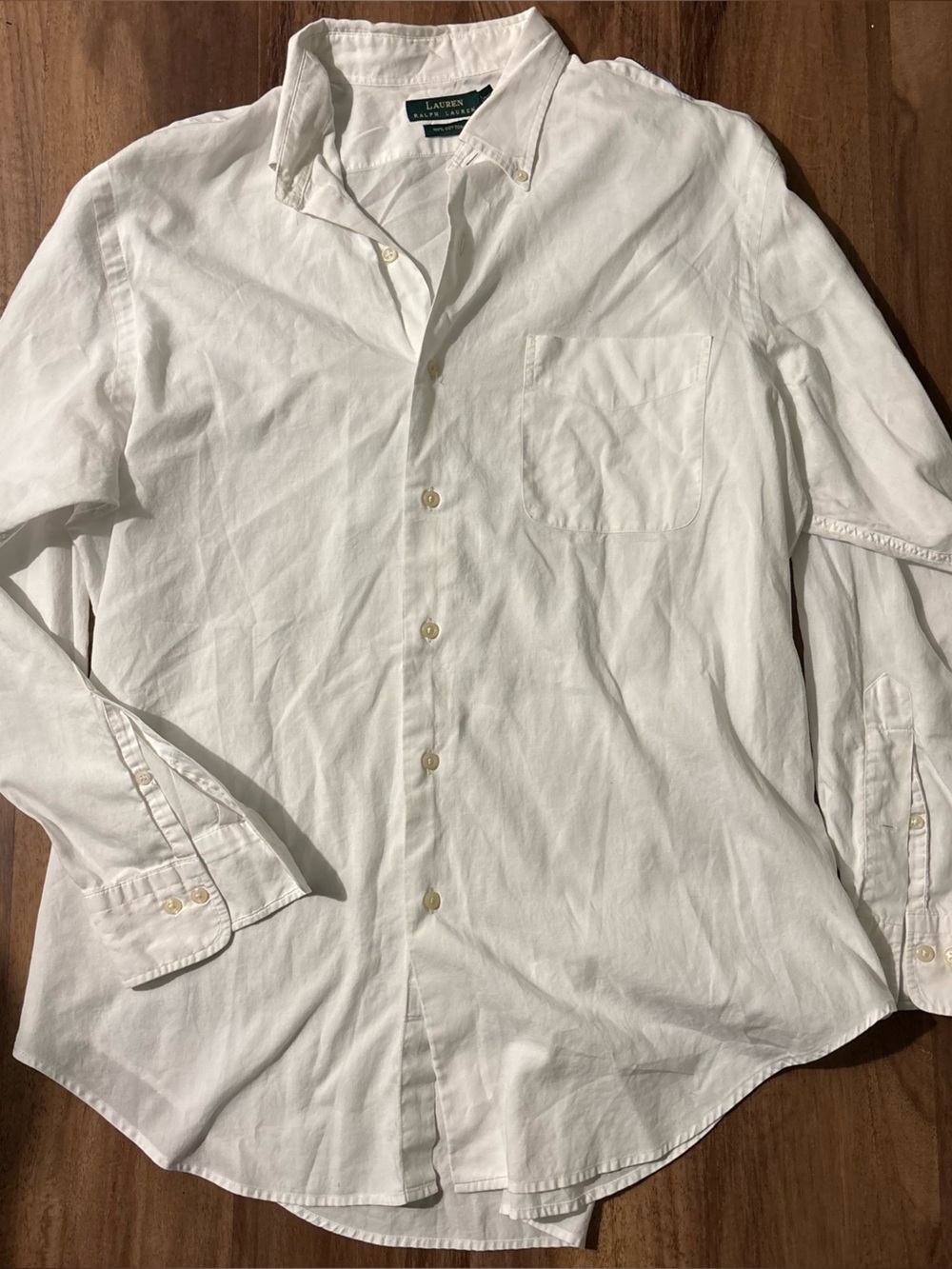 Lauren Ralph Lauren White Button-Down Shirt with Patch Pocket